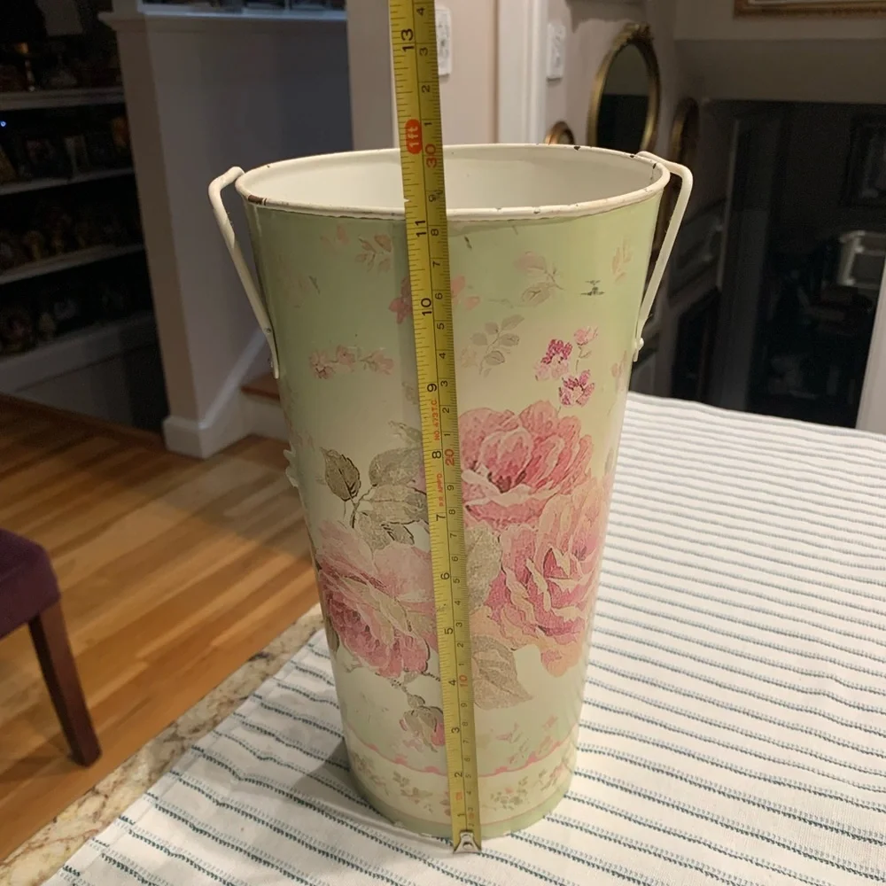 shabby chic vintage cottage style French floral bucket